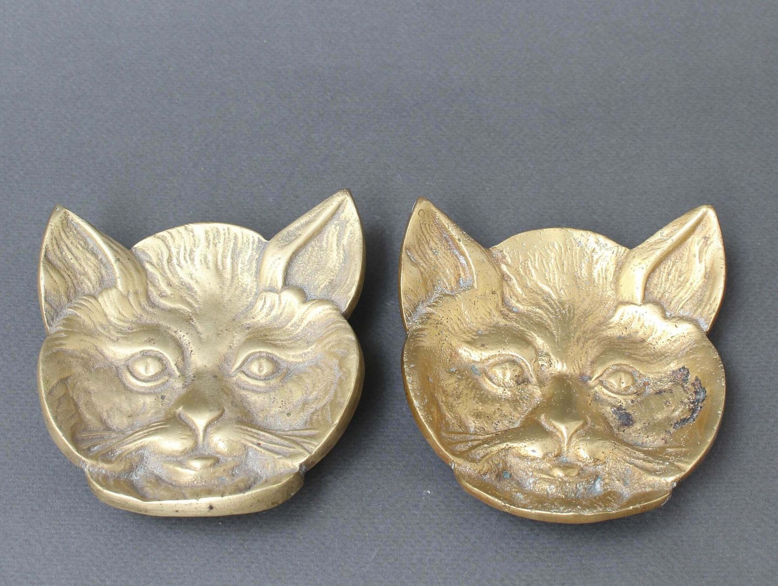 Pair Of Feline Brass Dishes (20th Century)