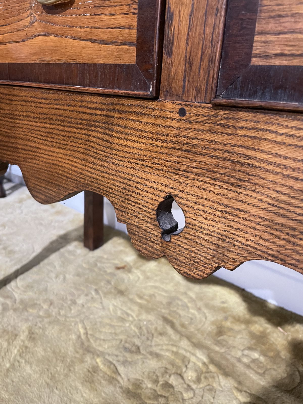 photo furniture Antique Spicer Of Pontesbury Oak Dresser With Cross Banded Mahogany