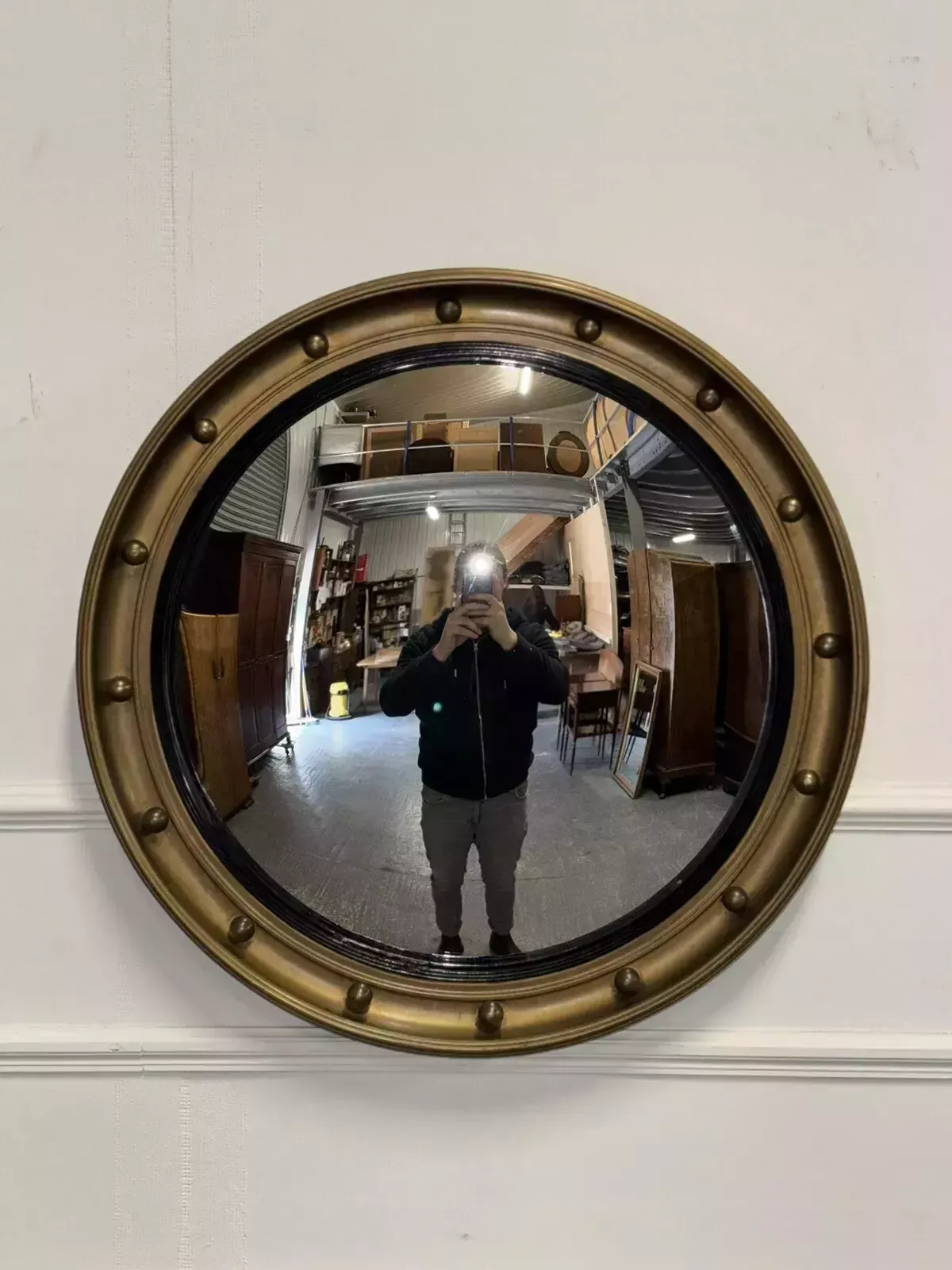 Antique 1920's Convex Gold Giltwood Bevelled Mirror photo 850.0
