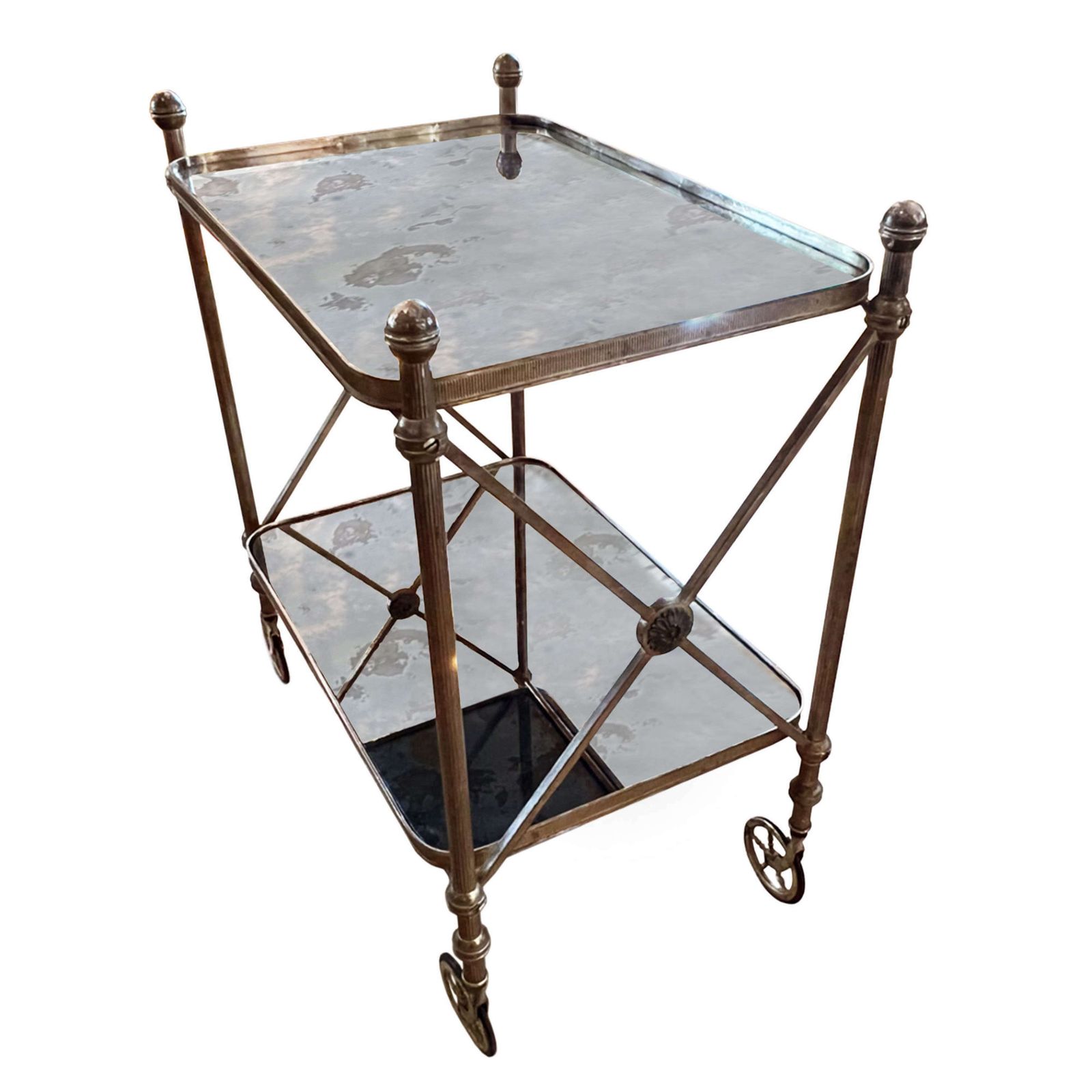 Large French Midcentury Bar Cart With Eglomise Glass photo for sale