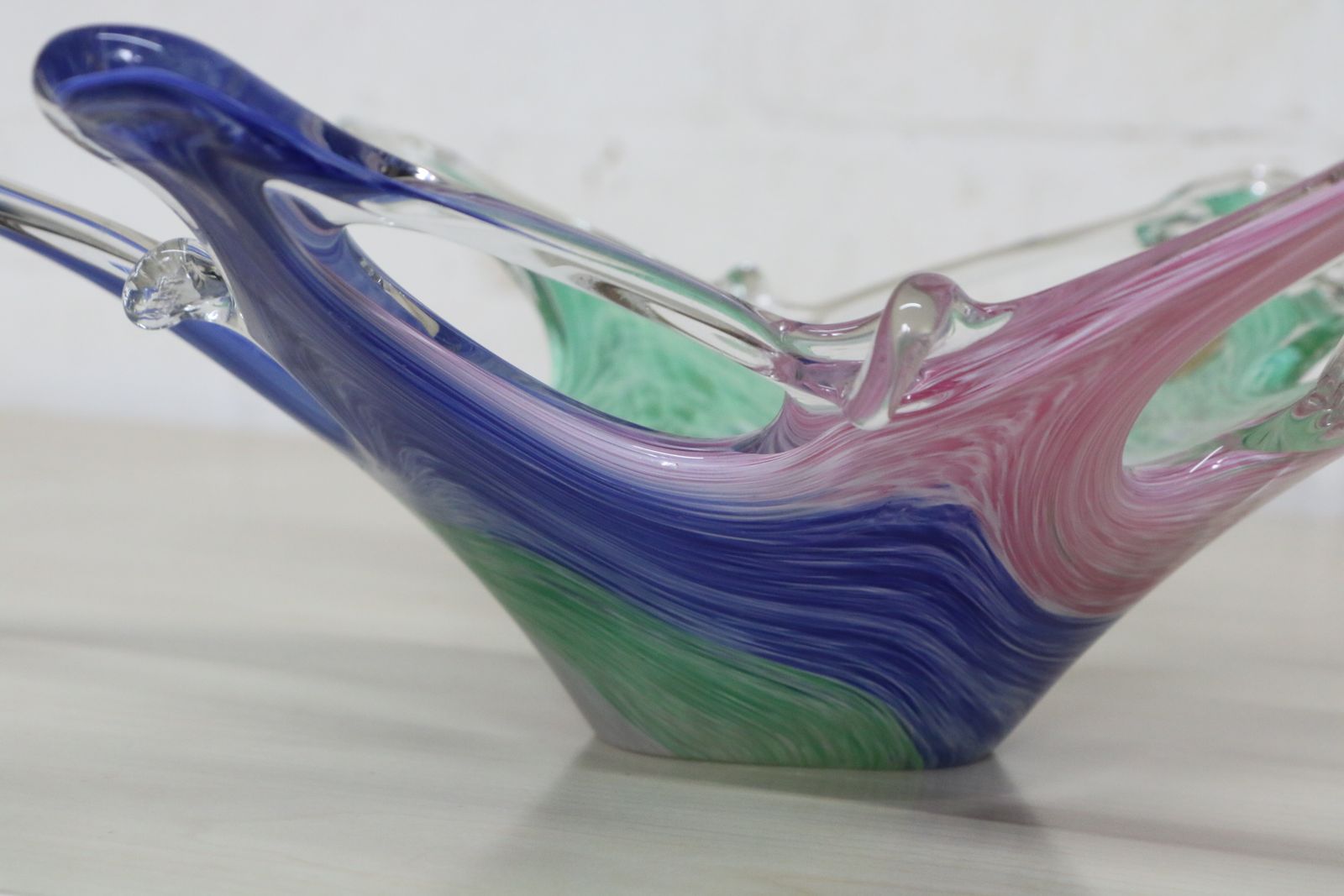 Large Murano Glass Bowl Freeform Italian Organic Mid Century Modern Mcm photo vintage