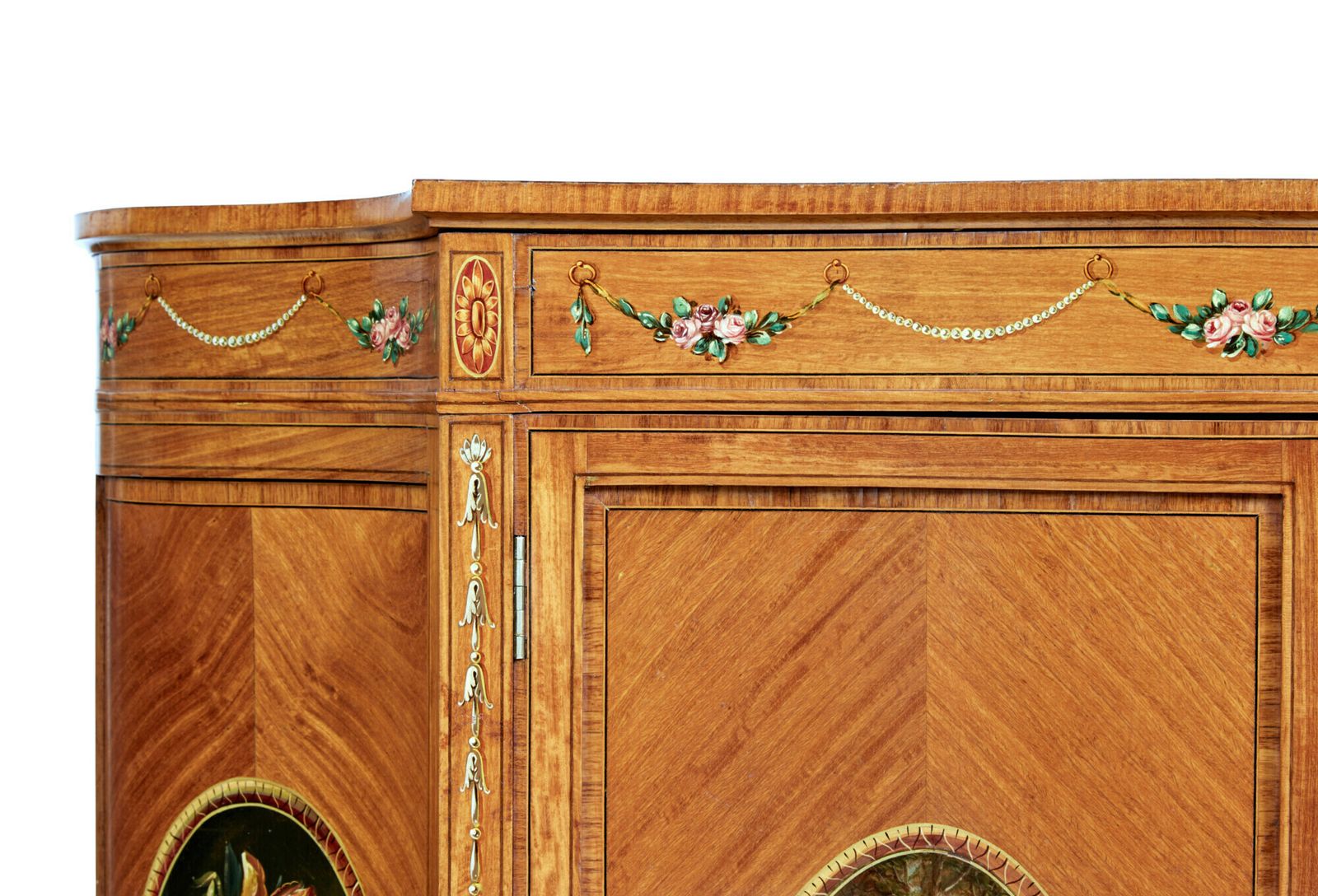 19th Century Sheraton Revival Satinwood Inlaid And Painted Cabinet photo Furniture