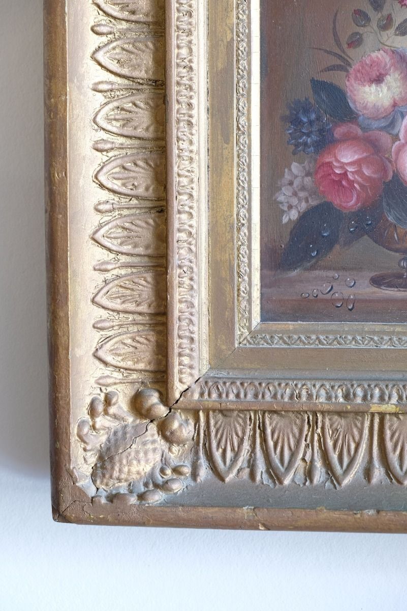 English School Oil On Board Still Life Of Garden Flowers photo for sale