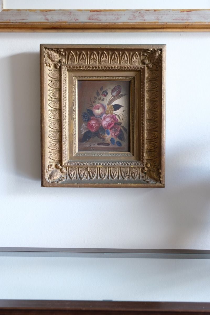 photo for sale English School Oil On Board Still Life Of Garden Flowers