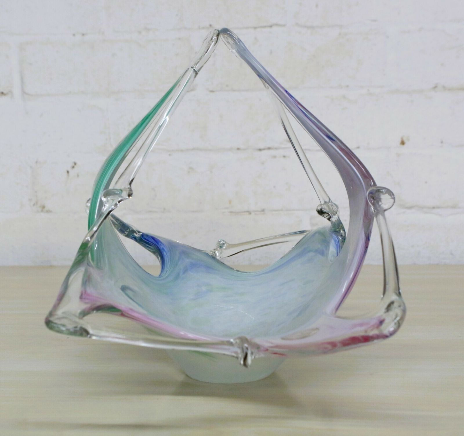 Large Murano Glass Bowl Freeform Deep Shaped Italian Organic Mid Century Modern Mcm photo Home Decor