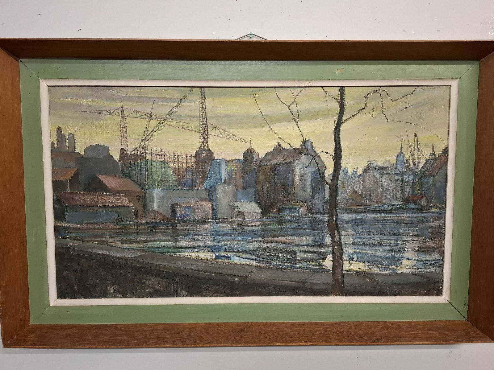Oil Painting Of River Thames Dock Scene