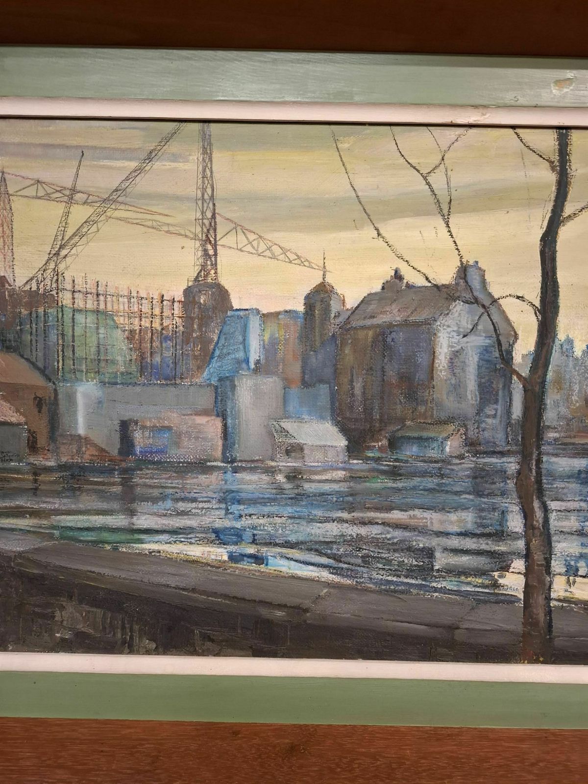 Oil Painting Of River Thames Dock Scene photo for sale