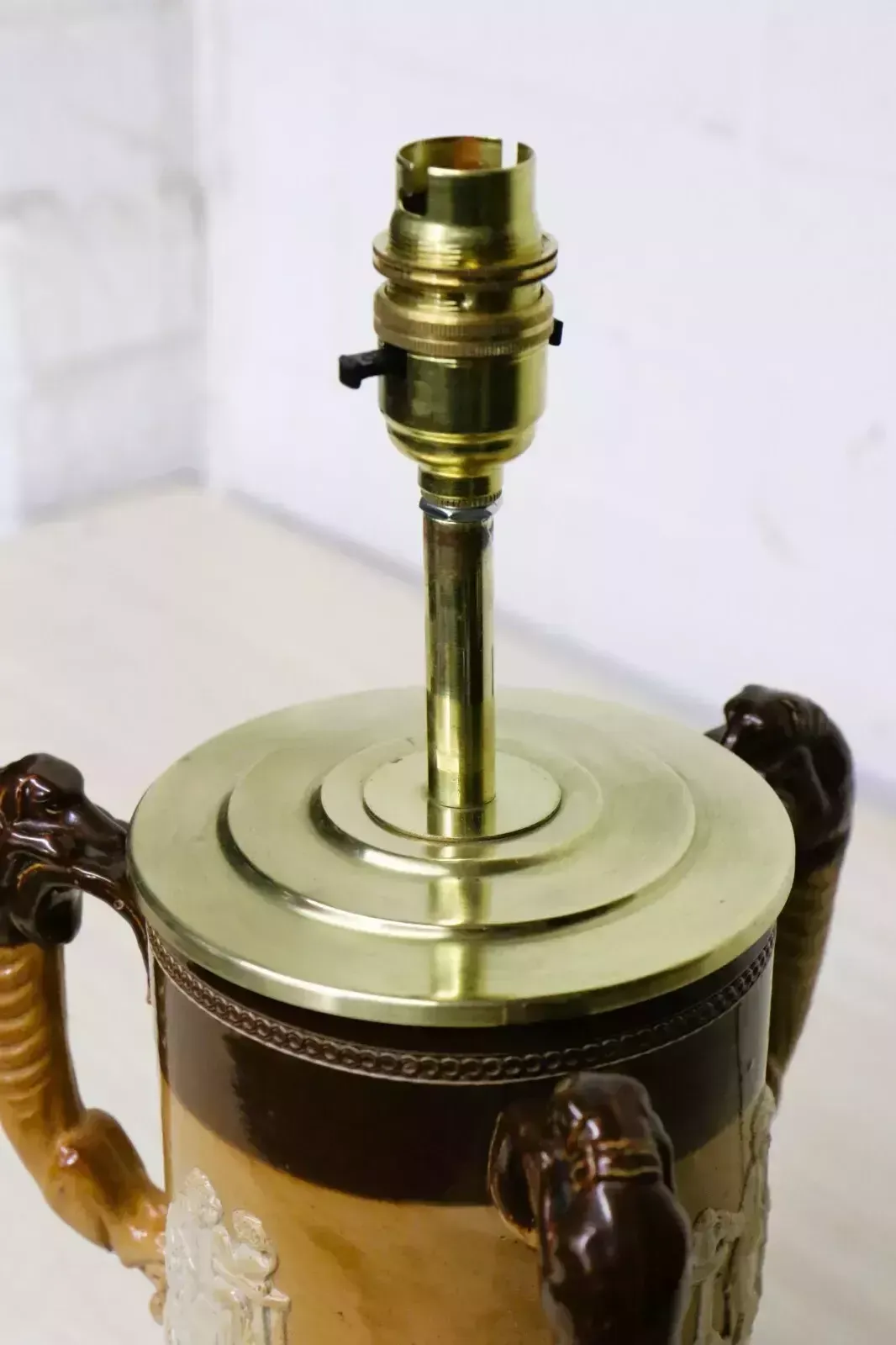 Antique Table Lamp English Royal Doulton 3 Handled Tyg Upcyled Table Lamp photo for sale