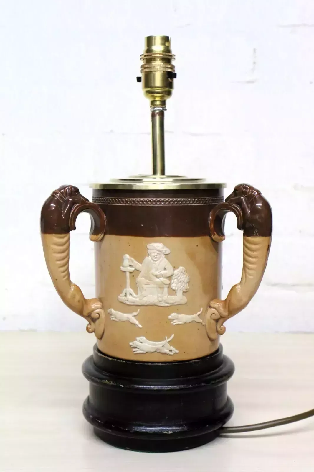 photo vinterior Antique Table Lamp English Royal Doulton 3 Handled Tyg Upcyled Table Lamp