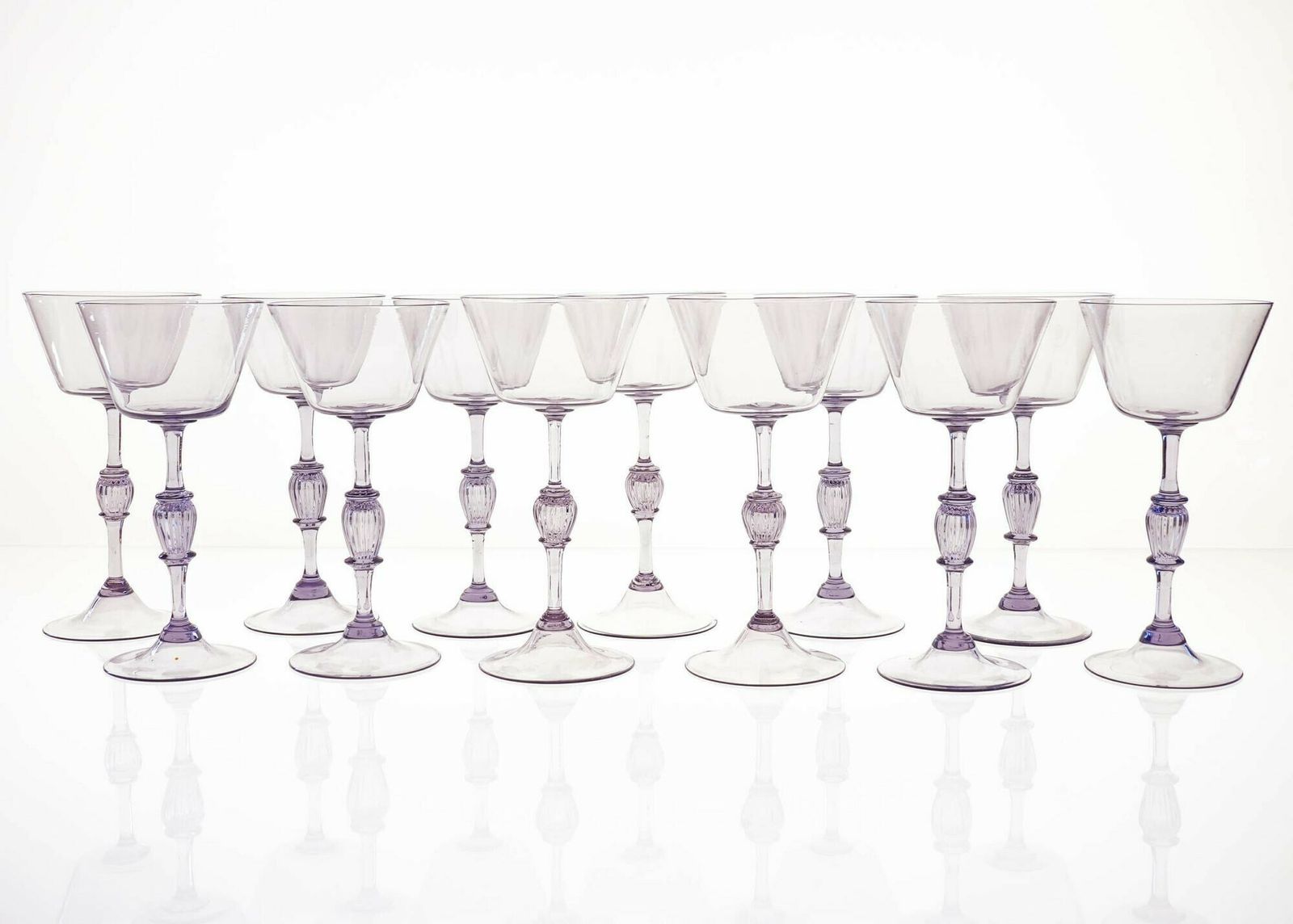 Twelve Cenedese Wine Glass Set, Cyclamen Colour. Murano Glass. Masterpieces photo for sale