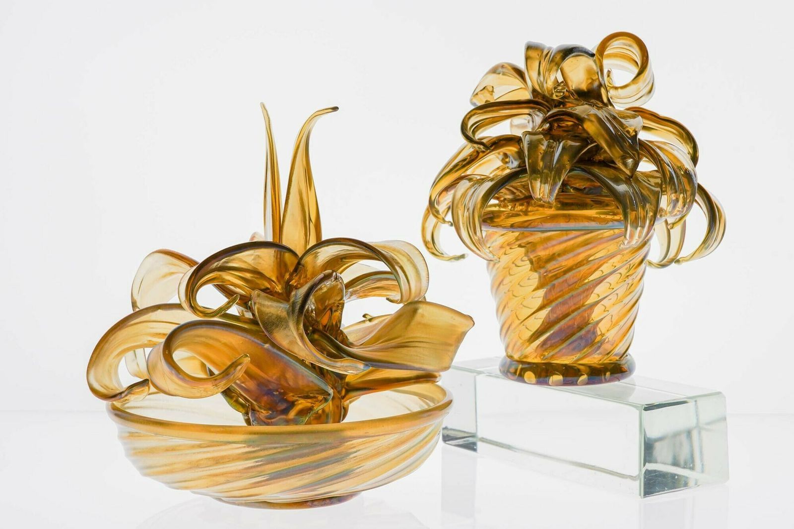 Napoleone Martinuzzi , Two Cactus In Murano Iridescent Fume Vamsa Attribution photo vinterior