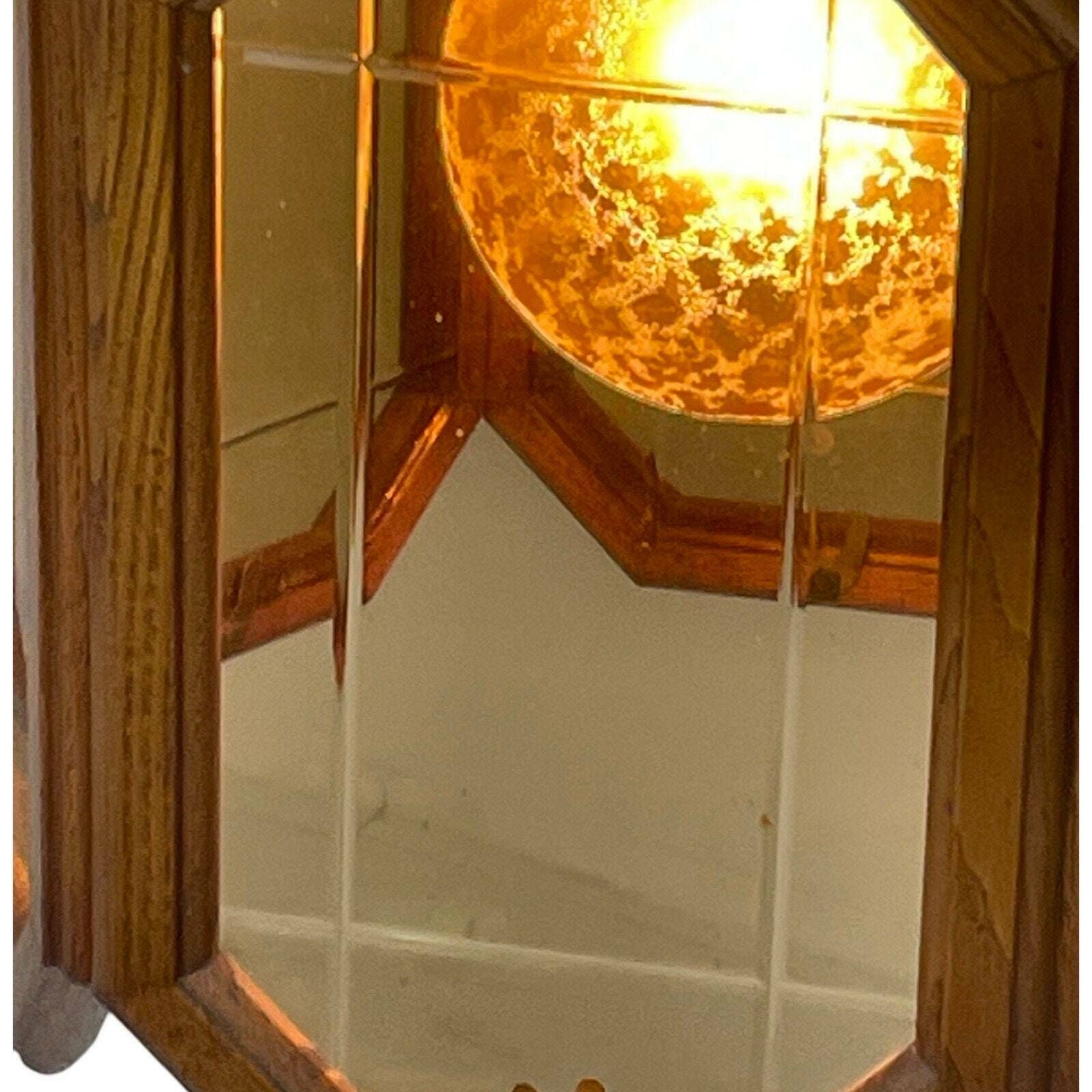 Ca. 1960's Ceiling Fixture   Dutch Made   With Oak Wood And Smoked Glass Panels photo vinterior