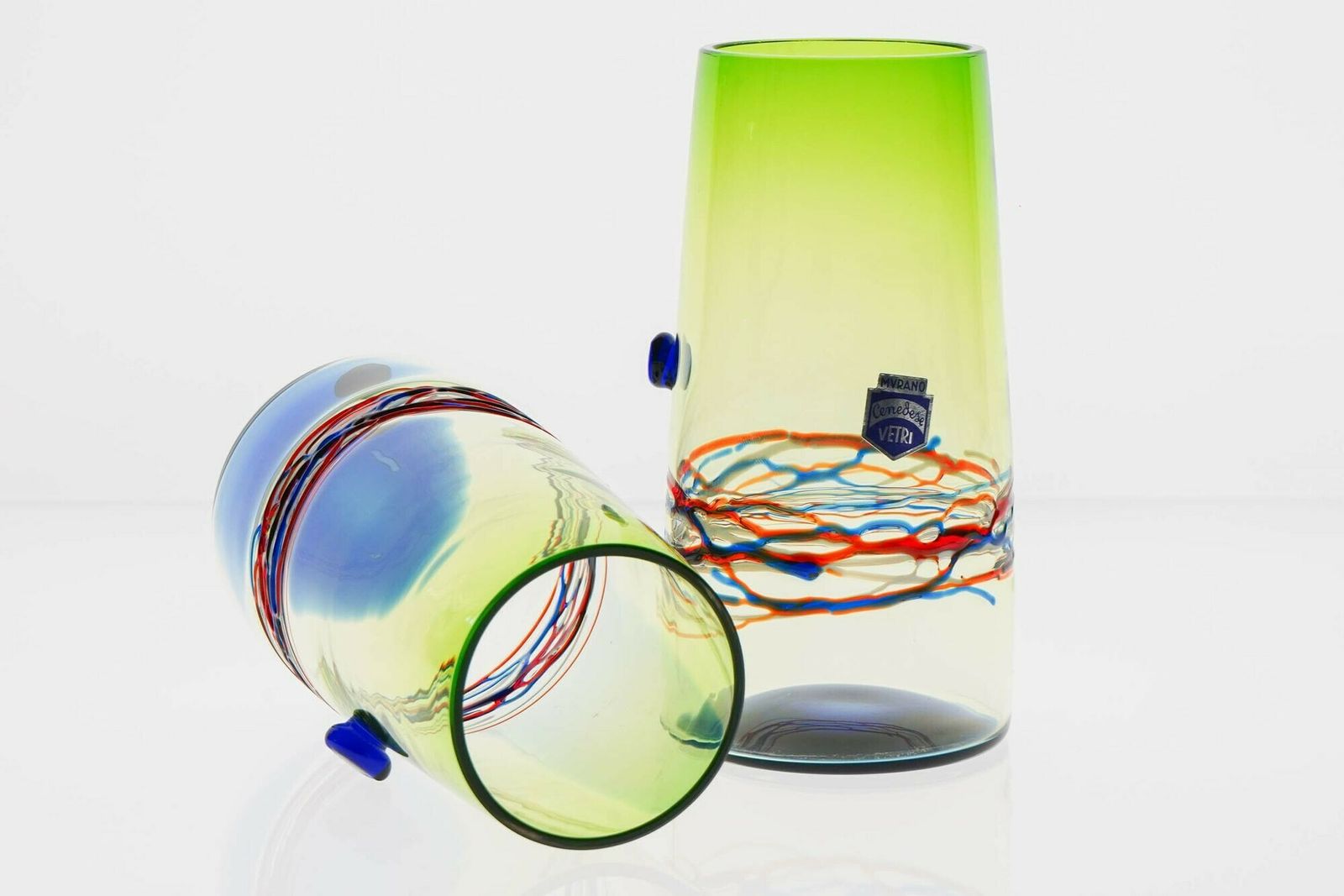 photo for sale Unique Set Of 6 Murano Tumblers, Cenedese Murano 1960, Young Collection, Signed