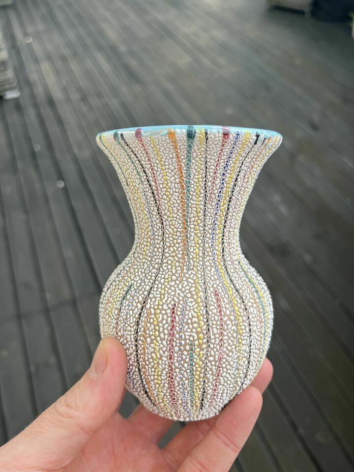 Mid Century 50s Italian Pottery Multicoloured Striped Vase Fratelli Fanciullacci photo furniture