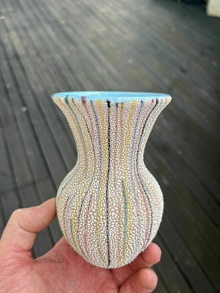 Mid Century 50s Italian Pottery Multicoloured Striped Vase Fratelli Fanciullacci photo for sale