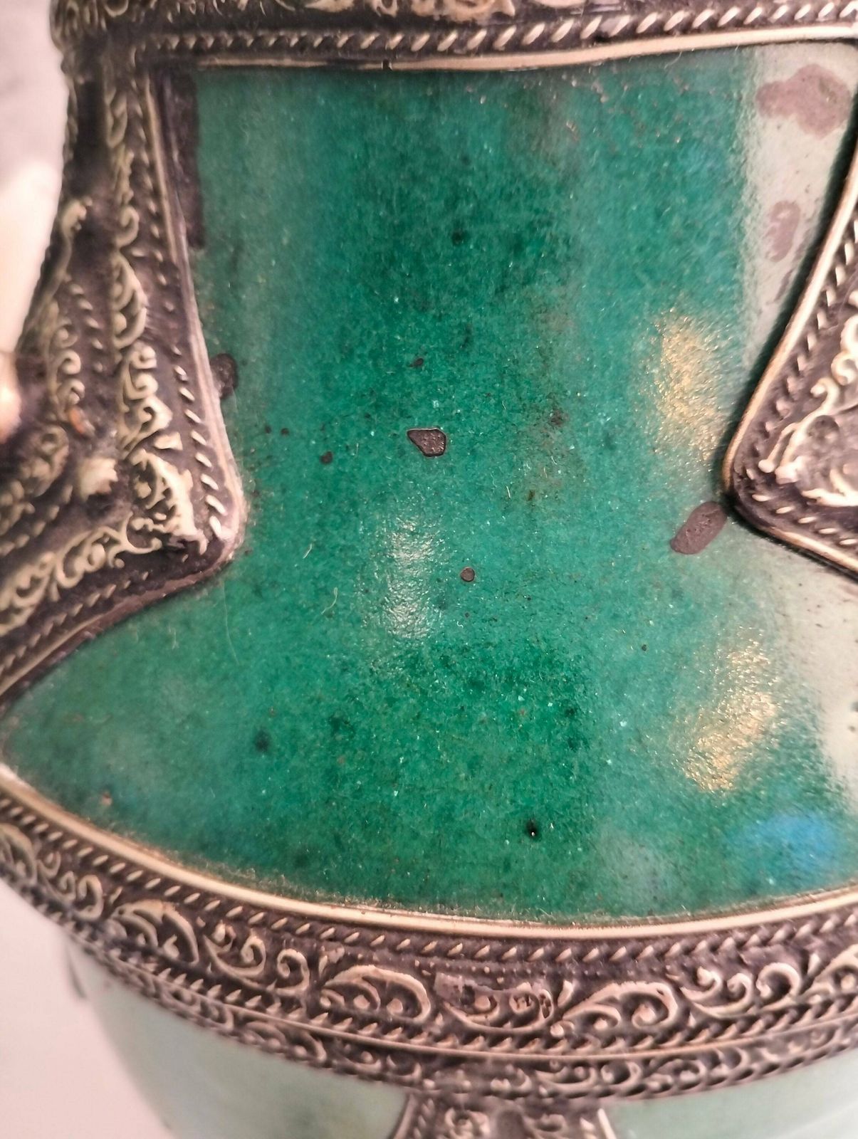 Antique Ceramic Bowl Inlaid With Metal And Bone   Pottery Storage Bowl   Moroccan Ceramic Storage Bowl   Ceramic Jewelry Box photo Home Decor