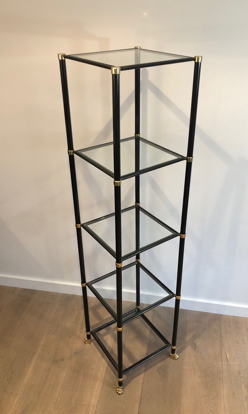 Pair Of Shelves In Black Lacquered Metal And Brass. Guy Lefèvre For Maison Jansen. Around 1970 photo Furniture