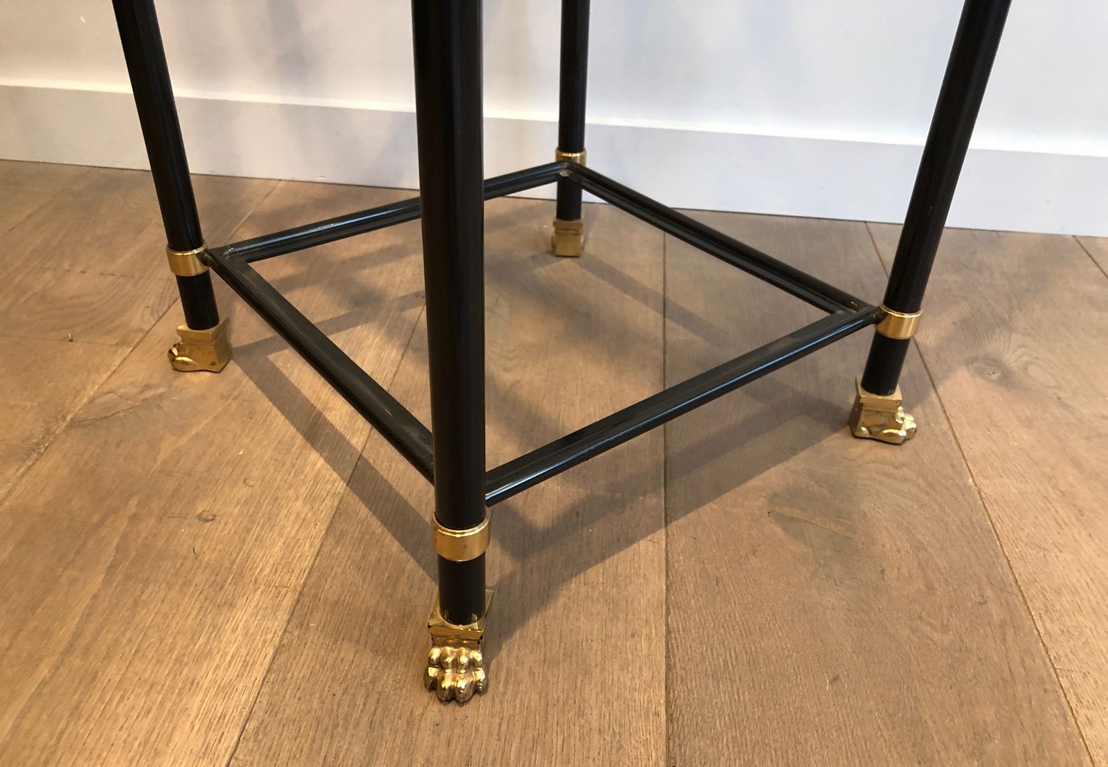 Pair Of Shelves In Black Lacquered Metal And Brass. Guy Lefèvre For Maison Jansen. Around 1970 photo vintage