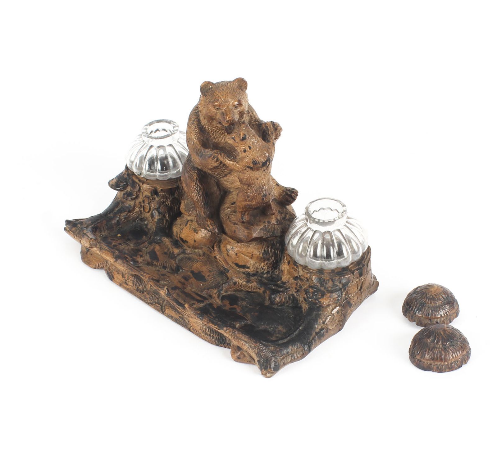Antique Hand Carved Black Forest Bears Inkstand 19th Century photo buy