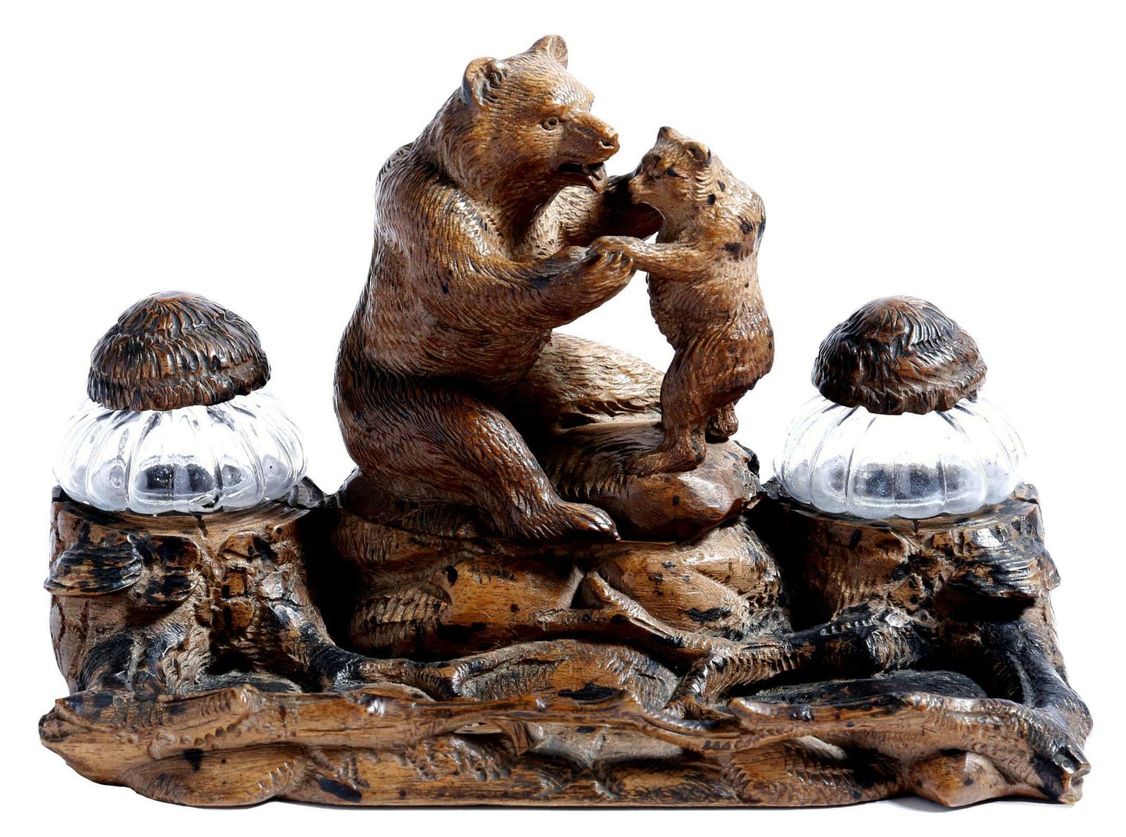 photo for sale Antique Hand Carved Black Forest Bears Inkstand 19th Century
