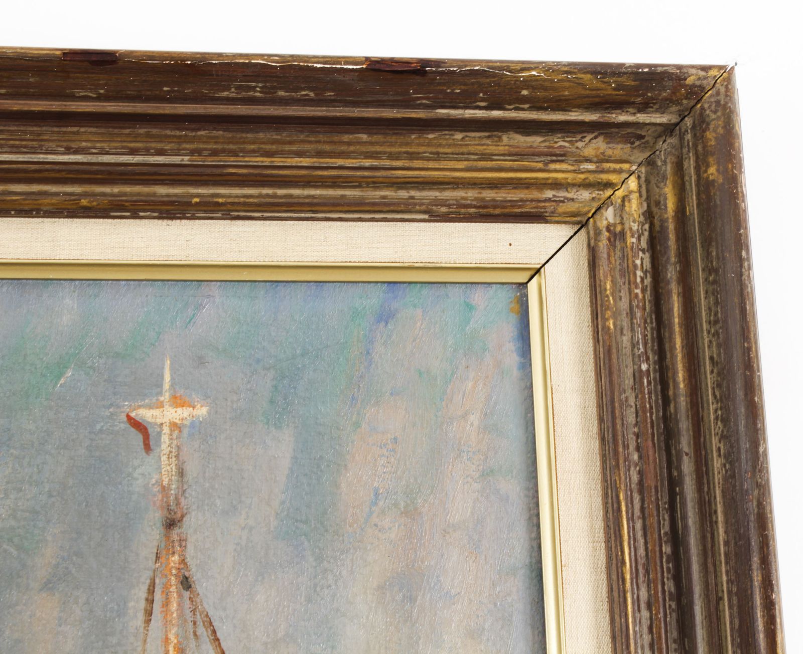 photo for sale Vintage Oil Painting Of  Fishing Boats By Harold Edward Collin (1936 1973)