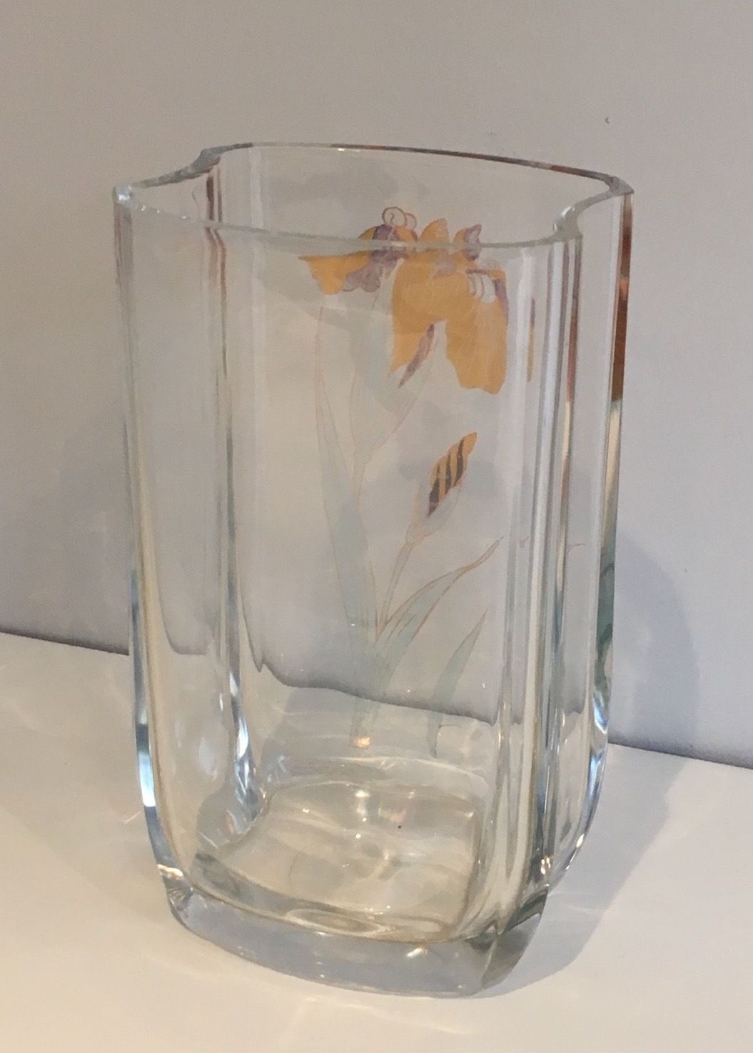 Glass Vase Decorated With Golden Flowers. Around 1970 photo buy