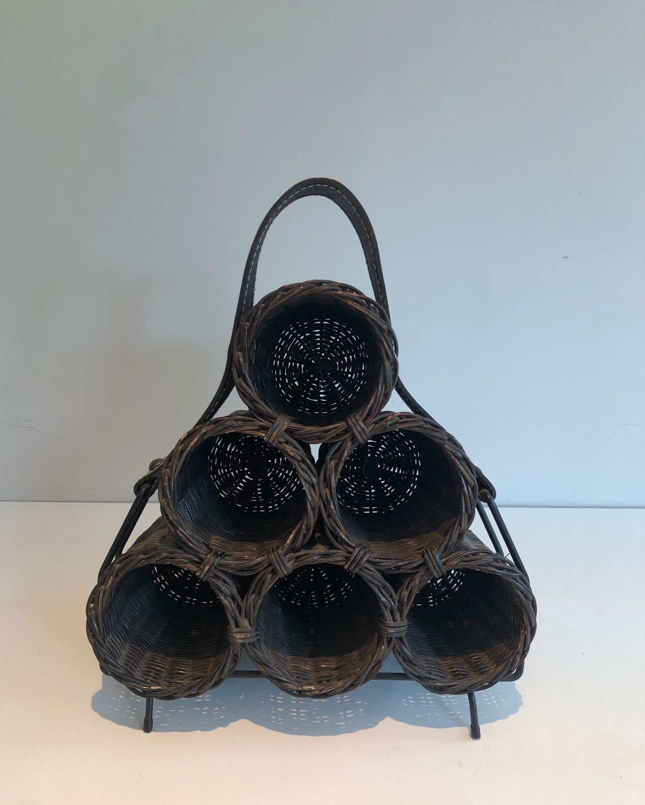 Rattan And Leather Bottle Holder photo furniture
