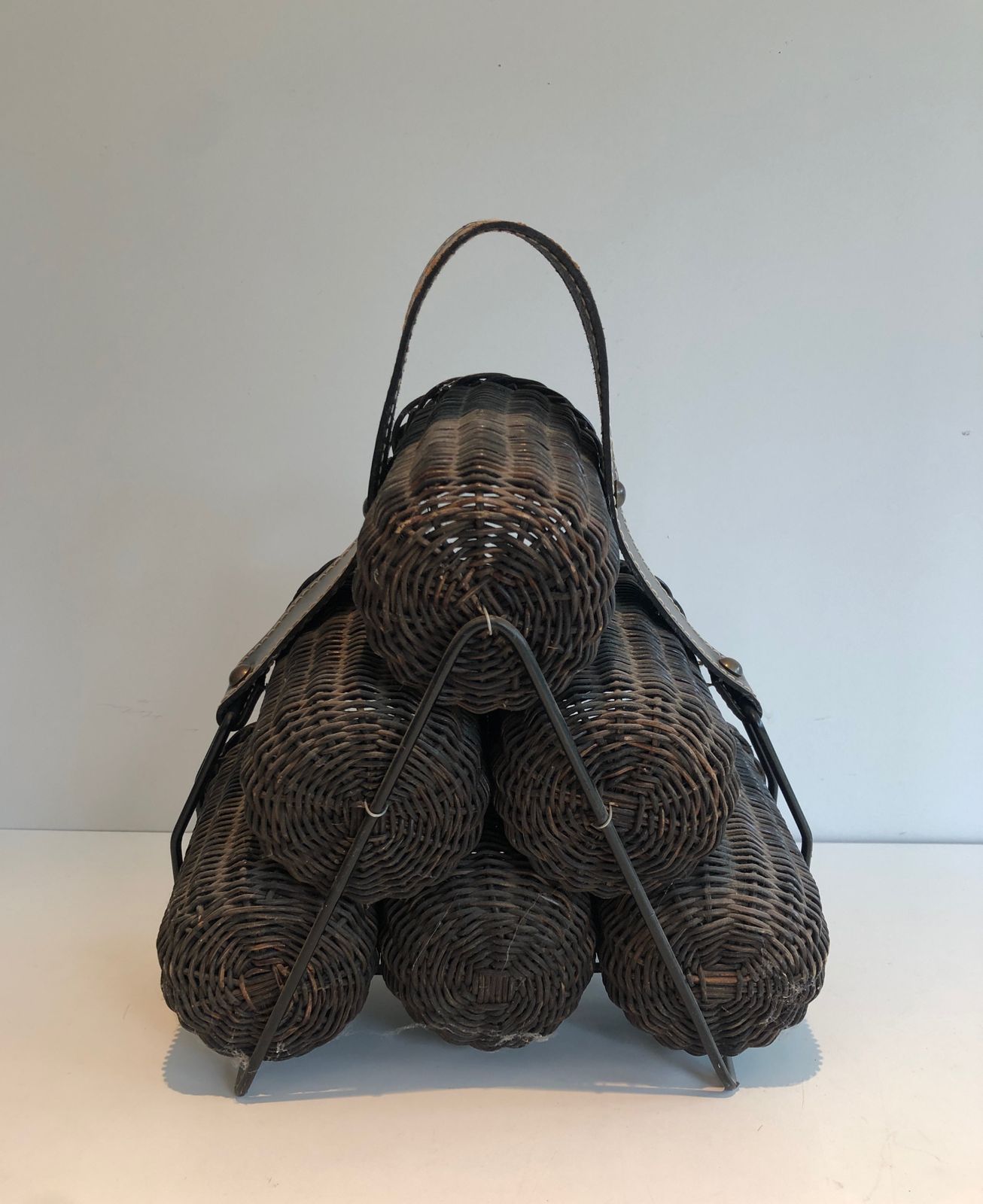 Rattan And Leather Bottle Holder photo vinterior