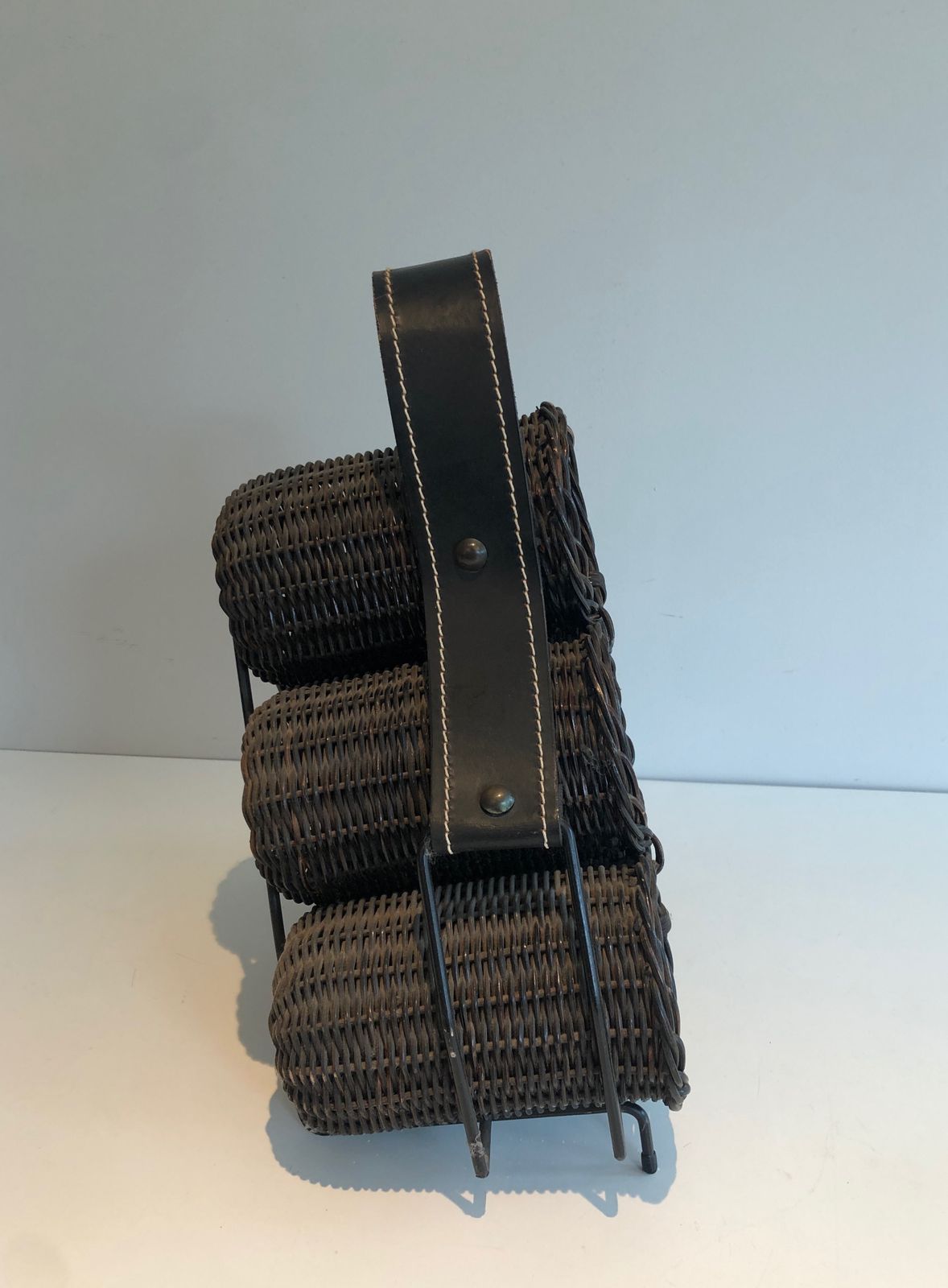 Rattan And Leather Bottle Holder photo vintage