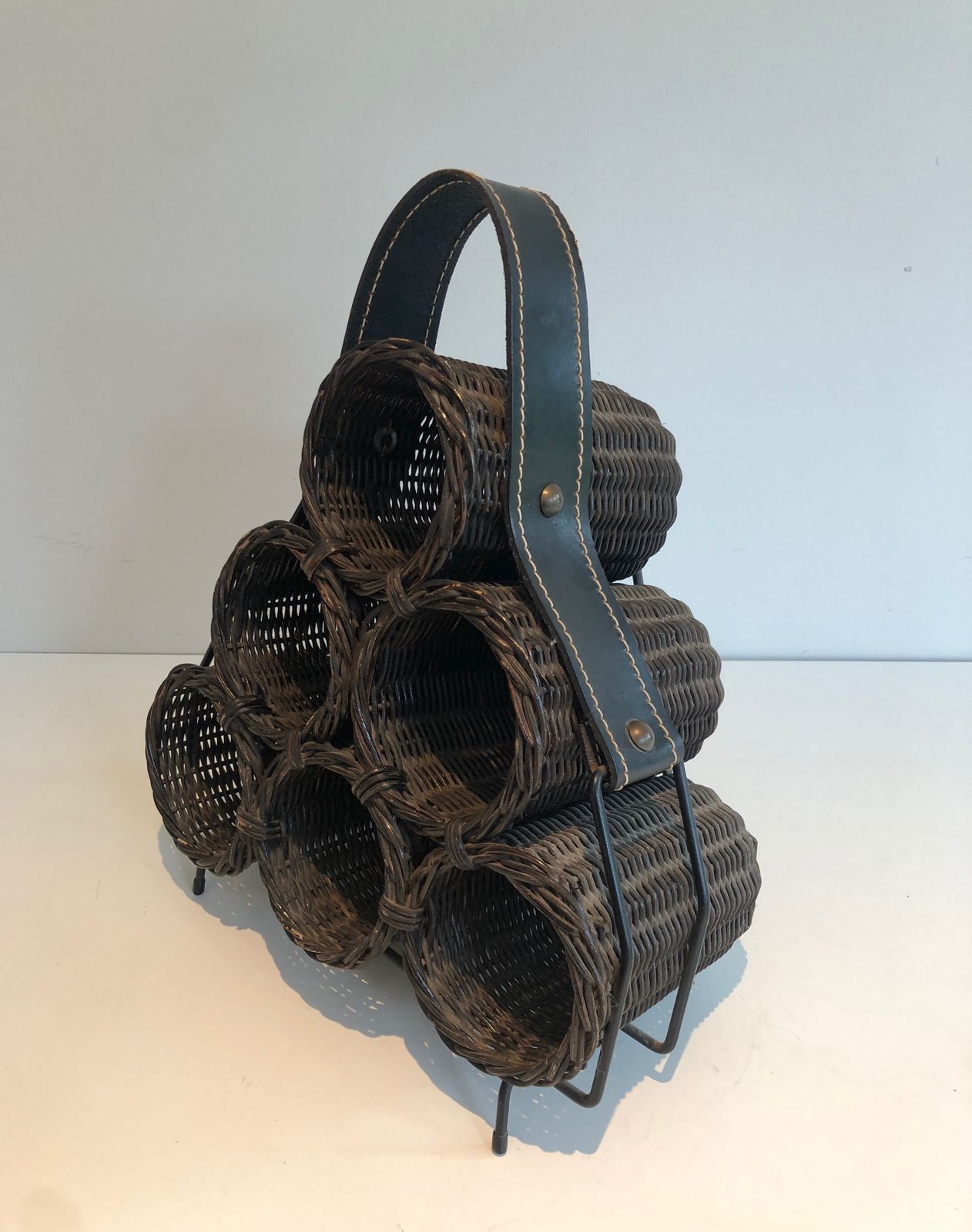 380.0 Rattan And Leather Bottle Holder photo