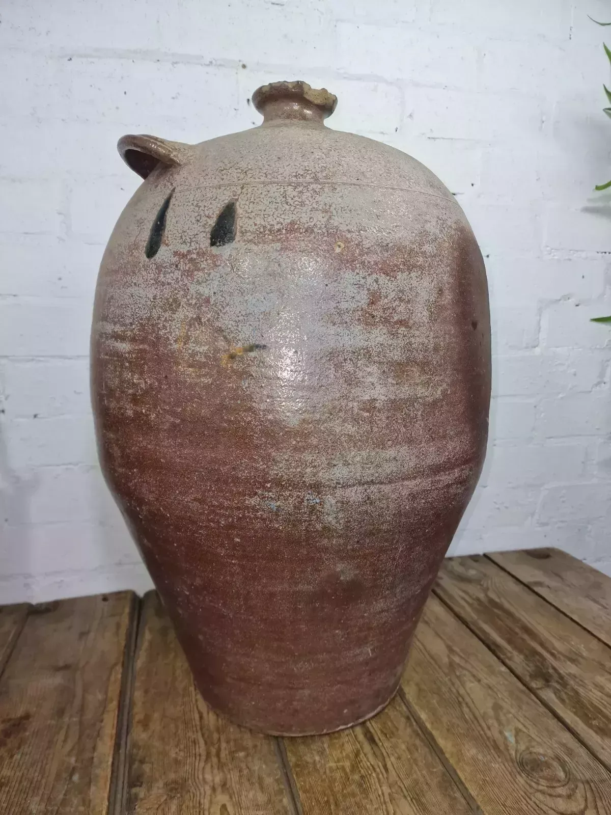 photo furniture Very Large French Stoneware Terracotta Walnut Oil Pitcher Confit Pot