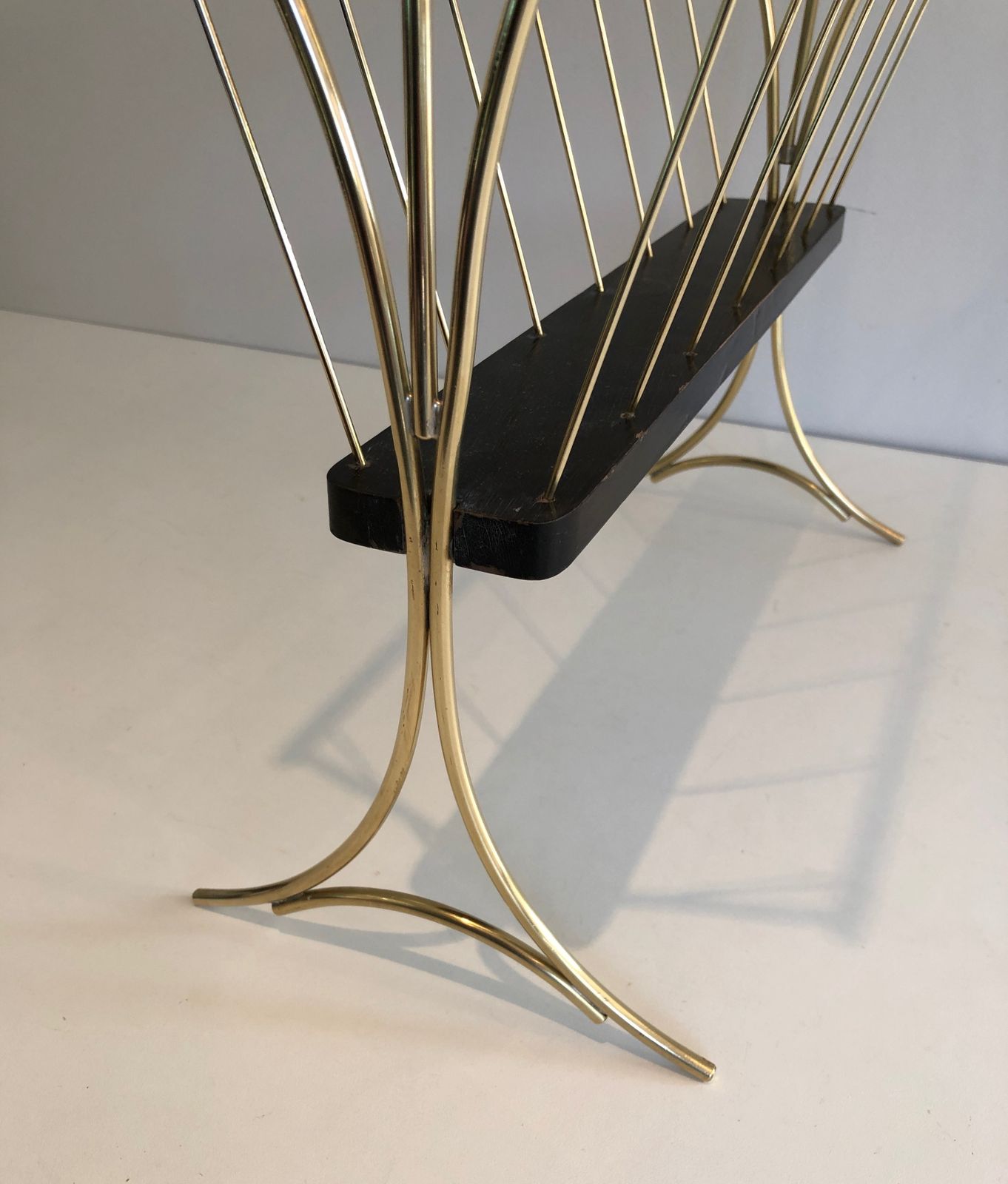 Magazine Rack In Blackened Wood And Brass photo vintage