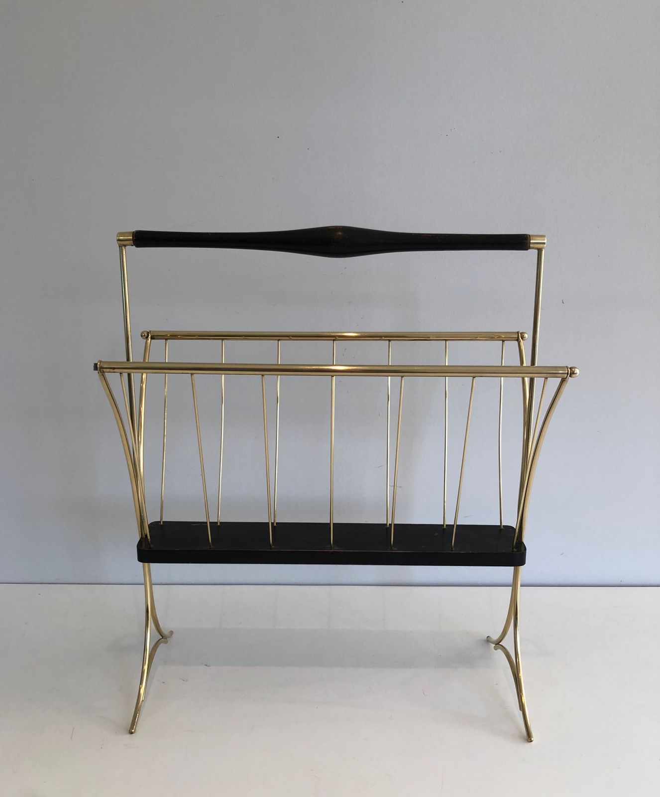 Home Decor Magazine Rack In Blackened Wood And Brass photo
