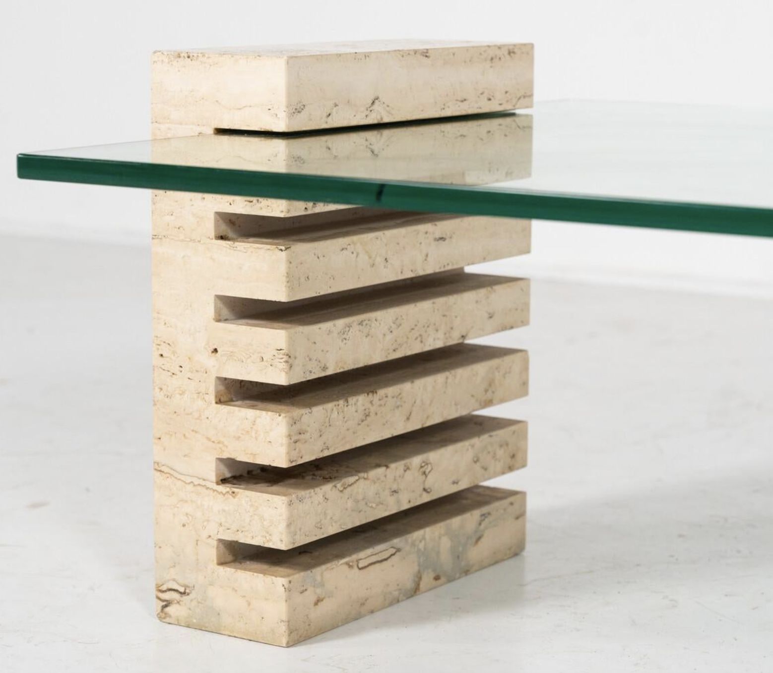Mid Century Modern Coffee Table, Glass And Travertine, Italy, 1970s photo Furniture