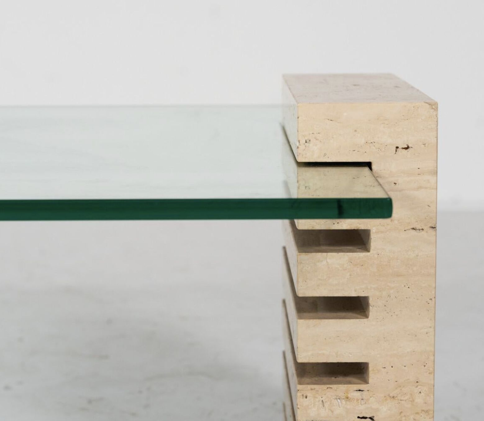 Mid Century Modern Coffee Table, Glass And Travertine, Italy, 1970s photo 3640.0