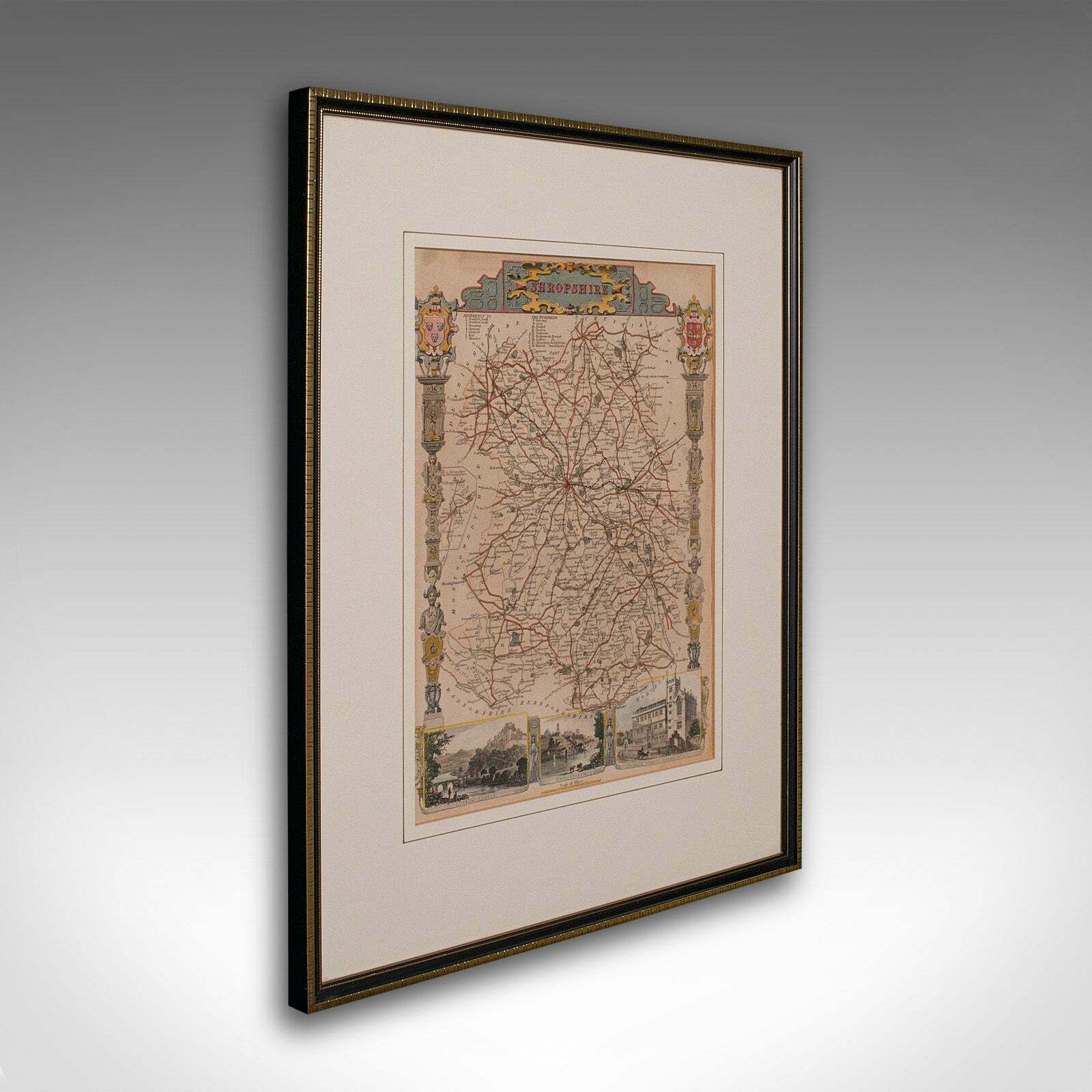 Antique Lithography Map Shropshire English Framed Cartography Victorian
