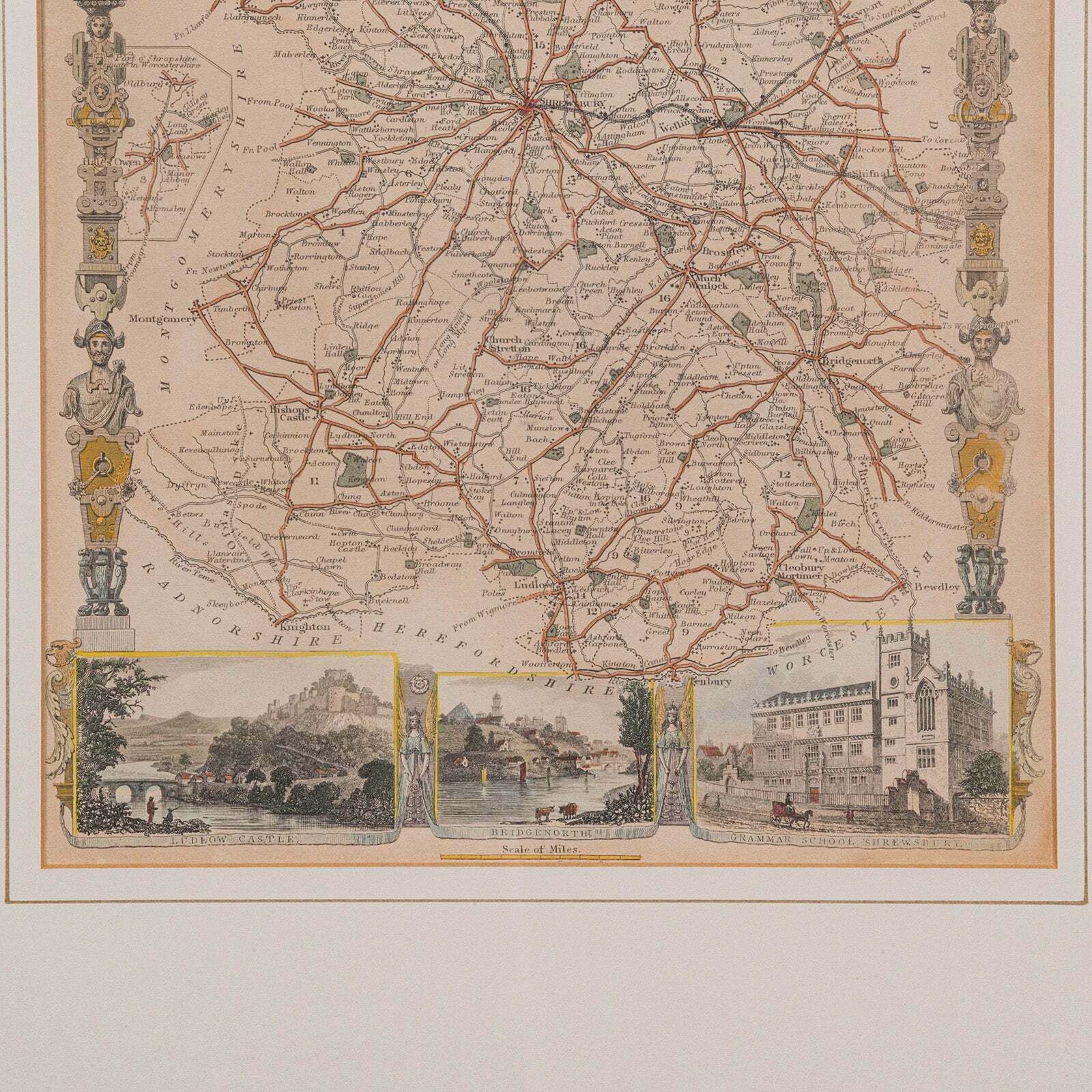 Antique Lithography Map Shropshire English Framed Cartography Victorian photo vinterior