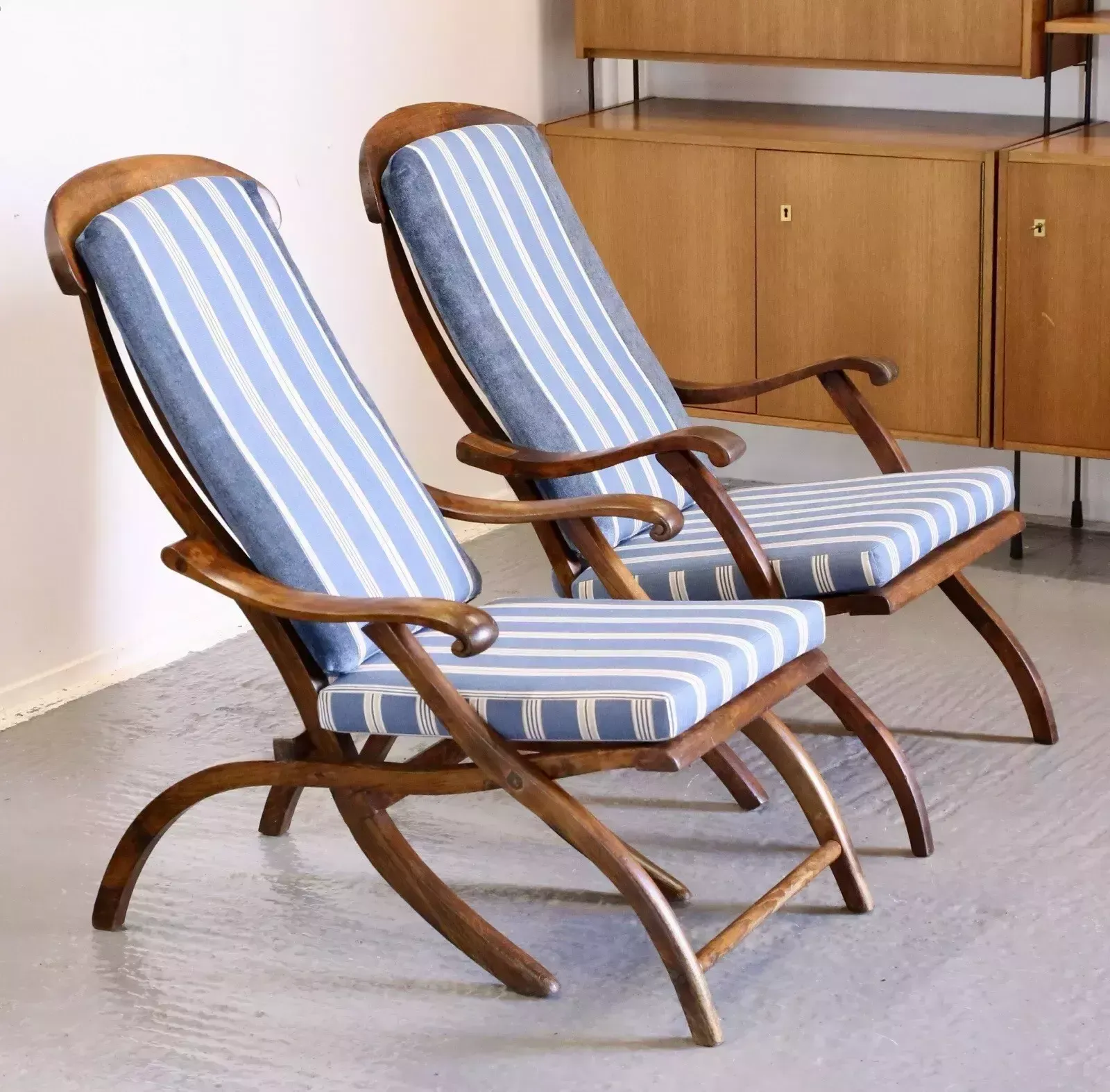 Pair Fine Early Victorian Walnut And Cane Folding Travel Steamer Chairs photo furniture