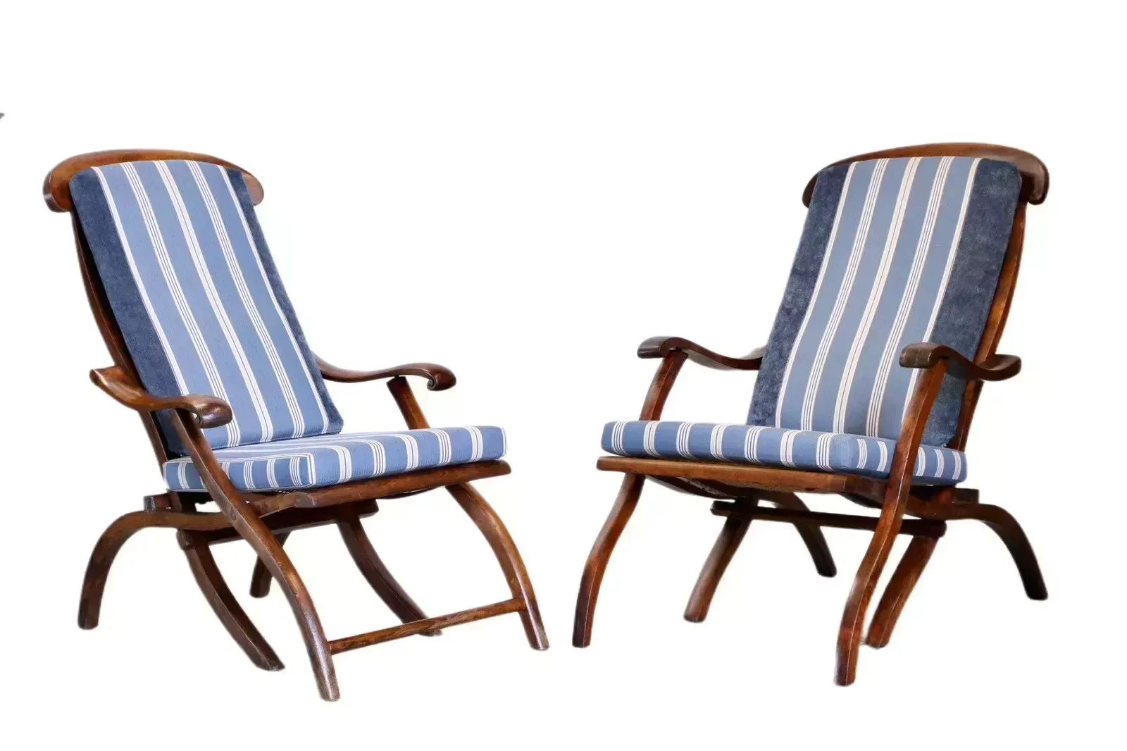 Pair Fine Early Victorian Walnut And Cane Folding Travel Steamer Chairs photo Furniture