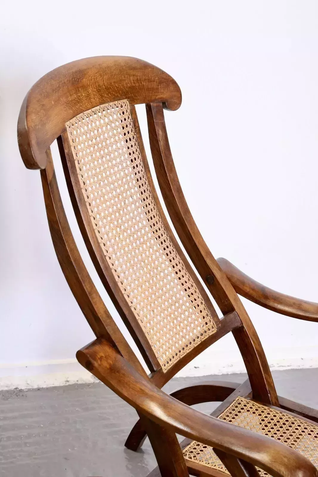 photo for sale Pair Fine Early Victorian Walnut And Cane Folding Travel Steamer Chairs