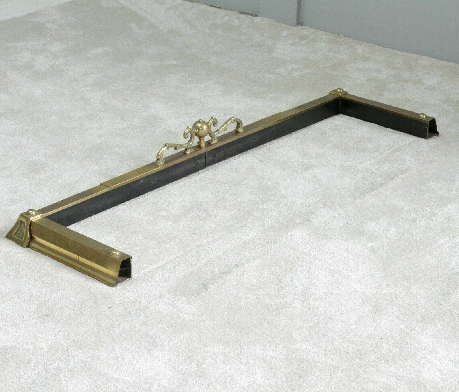 Antique Victorian Arts And Crafts Design Brass Fireplace Hearth Fender photo for sale