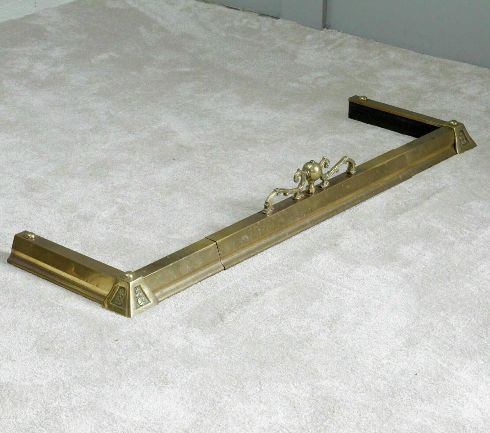Antique Victorian Arts And Crafts Design Brass Fireplace Hearth Fender photo vintage