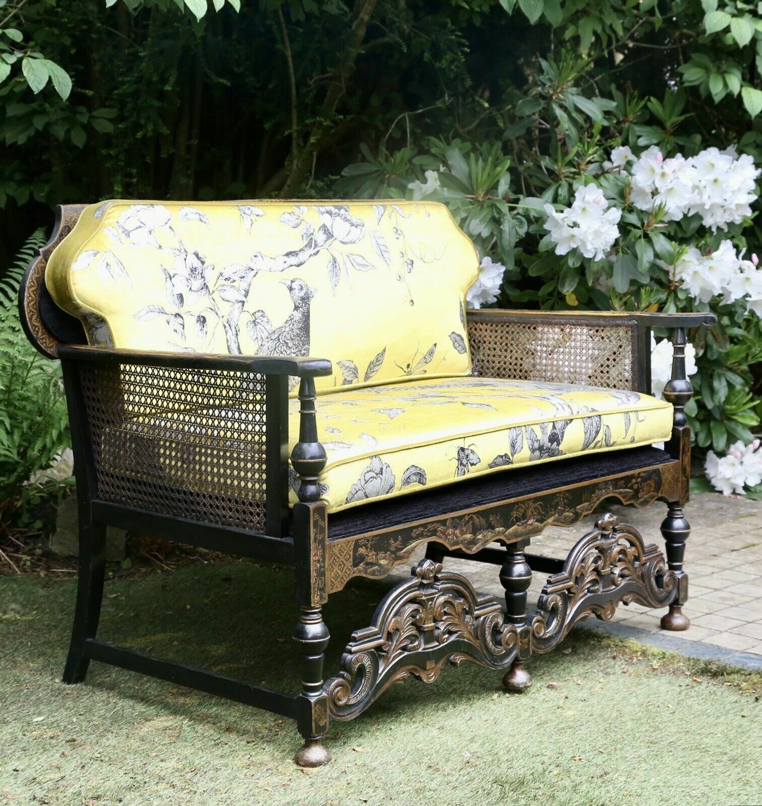 Liberty Of London Style Black Lacquered Chinoiserie 2 Seater Sofa photo furniture