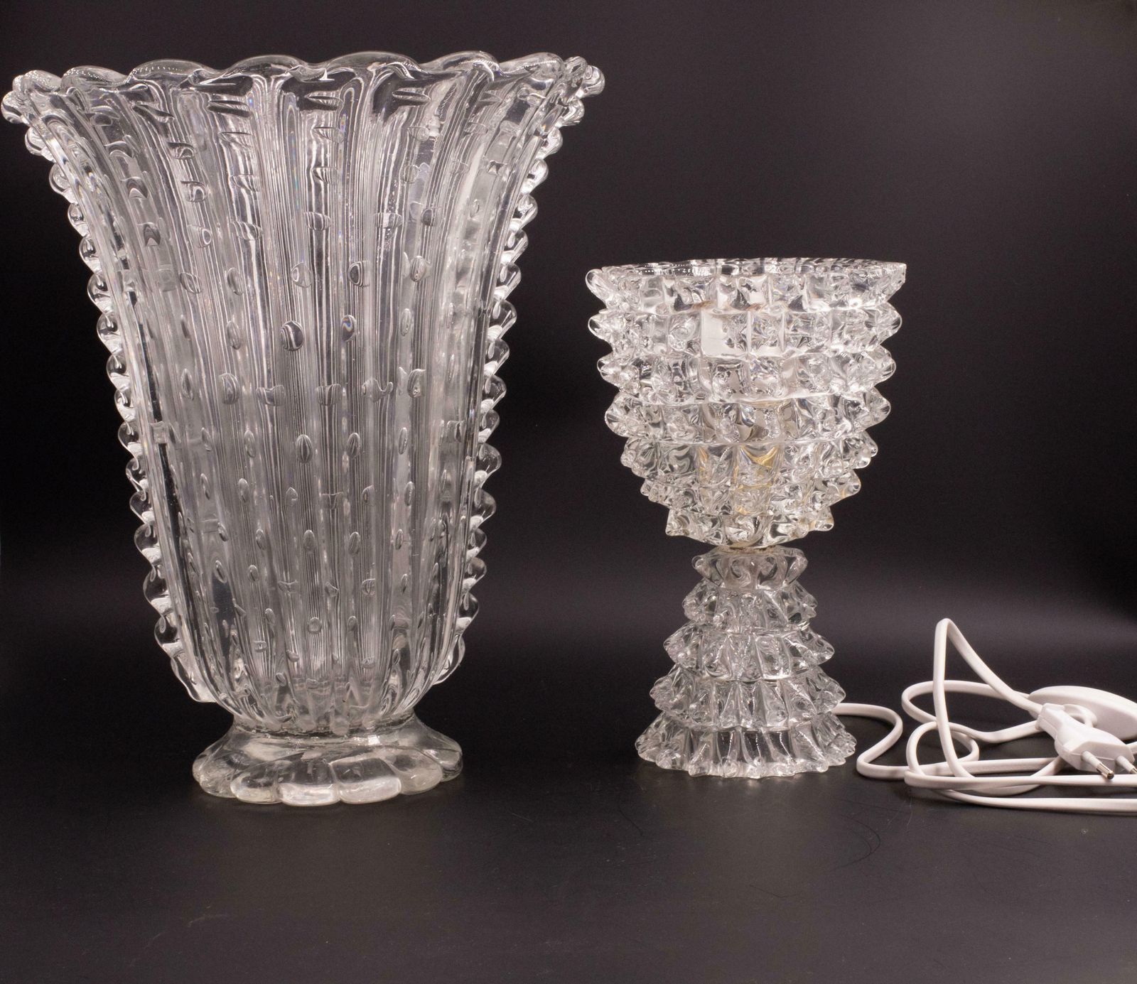 photo for sale Elegant Table Lamp In Rostrato Murano Glass Vase For Barovier & Toso, 1940s