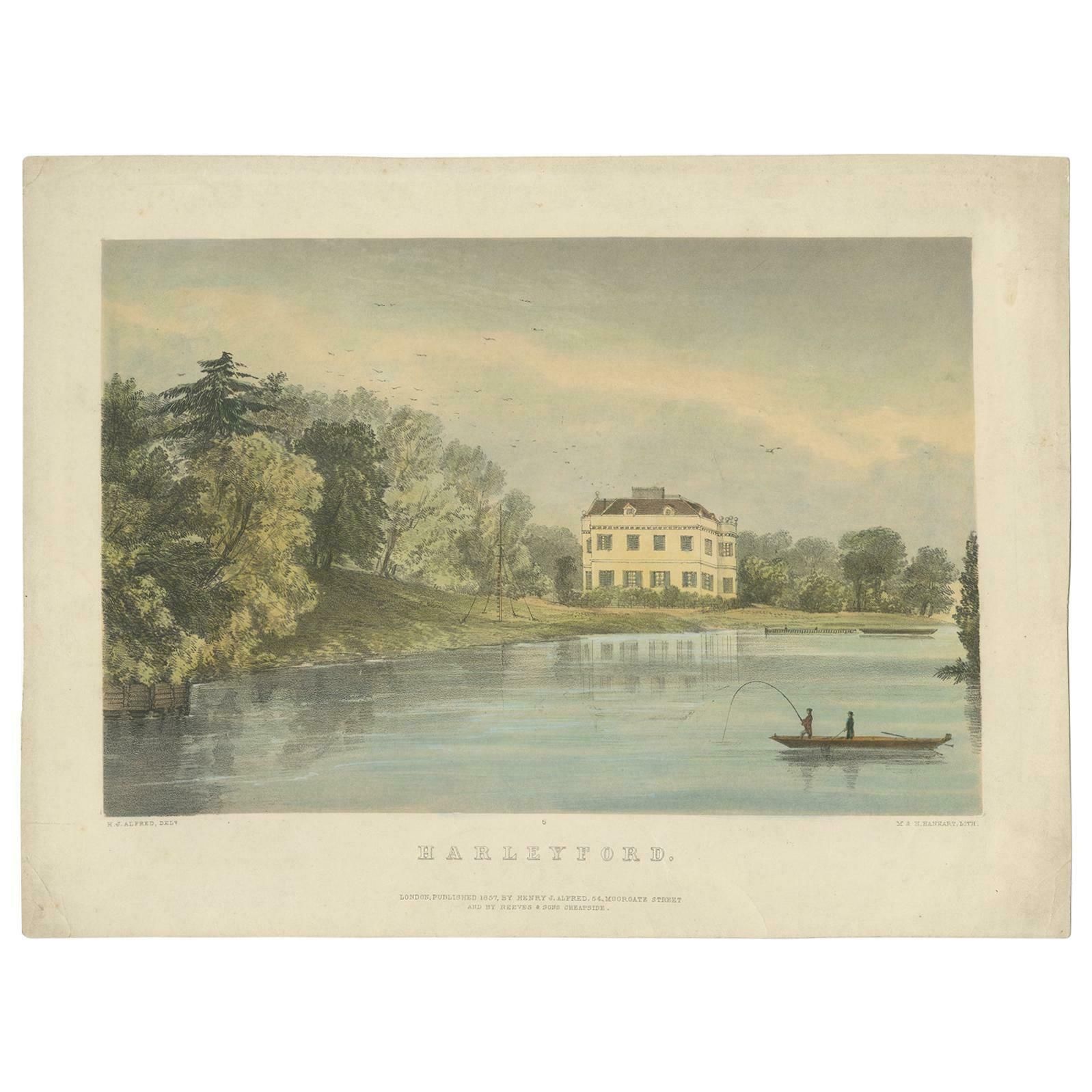 Antique Print Of Harleyford Manor By Hanhart '1857'