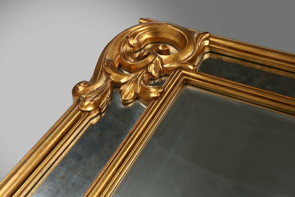 Decorated Wall Mirror In Resin With Golden Ornaments And Smoked Mirror Glass Panels, Belgium, 1950s photo vinterior