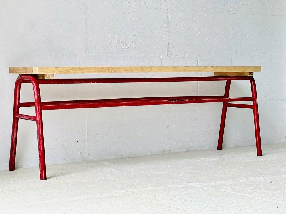 Industrial Red Metal Bench, 1960s photo furniture