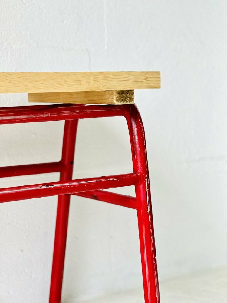 photo buy Industrial Red Metal Bench, 1960s