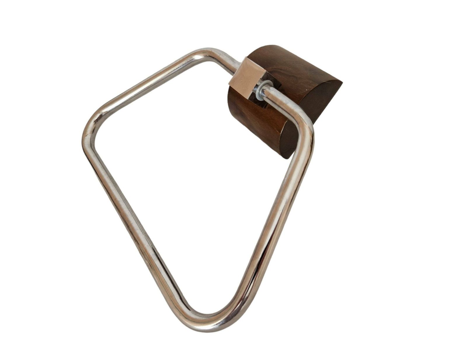 1970s Chrome And Wood Towel Ring, Minimalist Bathroom Wall Decor photo vinterior