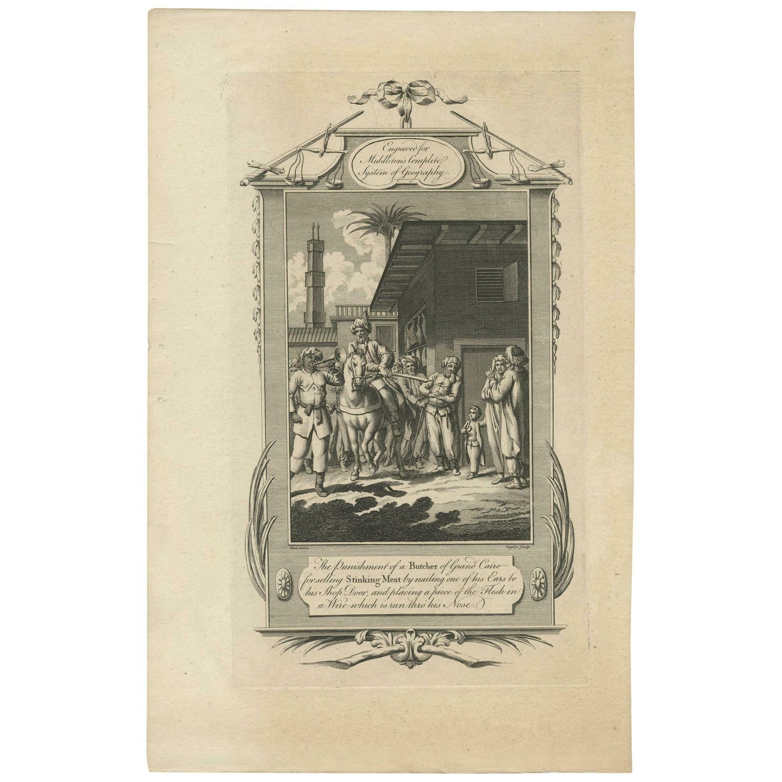 Antique Print Of The Punishment Of A Butcher By Middleton 'C.1778'